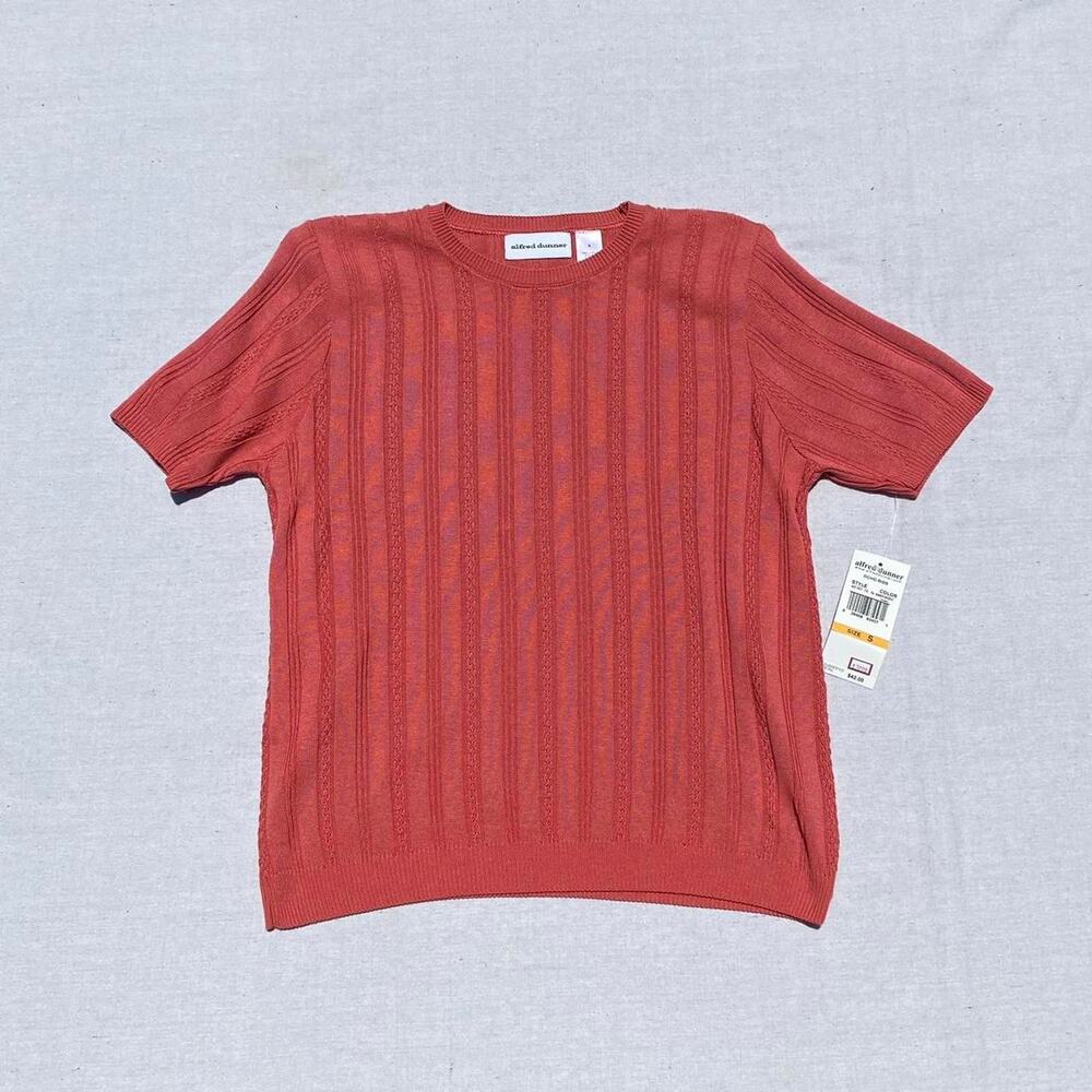 Alfred Dunner Coral Ribbed Short Sleeve Crew Neck Sweater